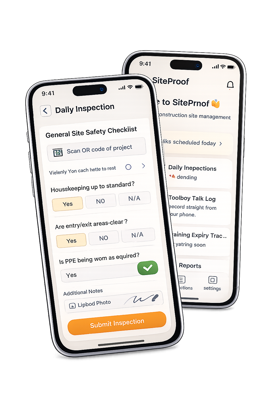 SiteProof mobile app screens